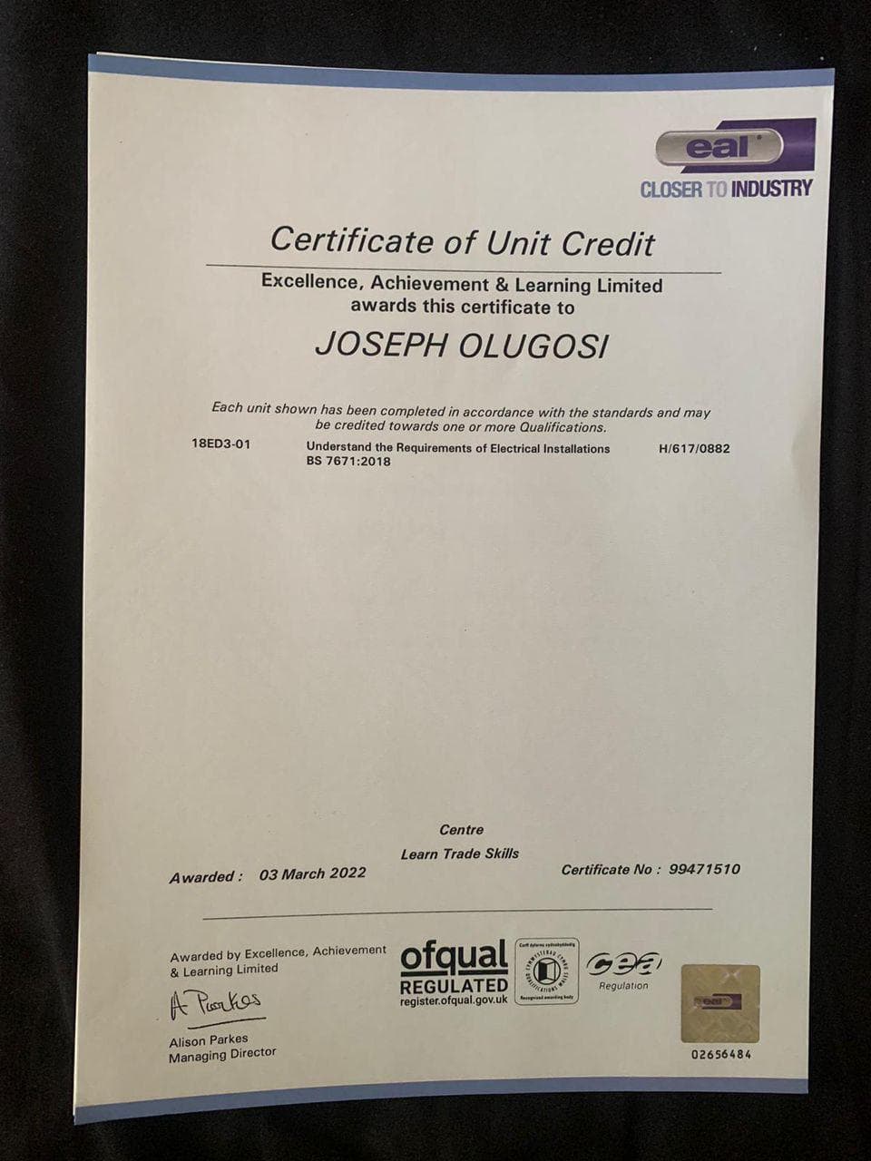 Qualification certificate 2