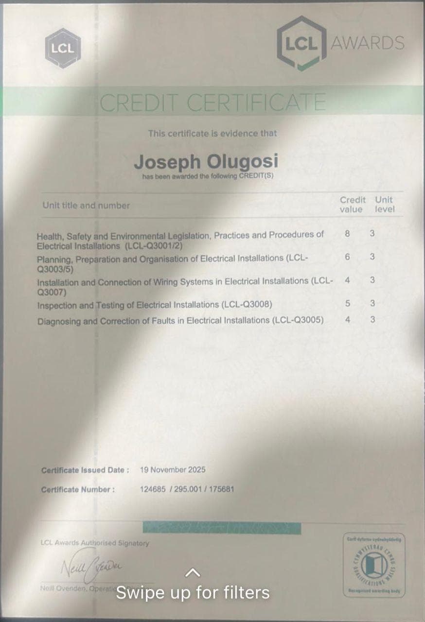 Qualification certificate 9