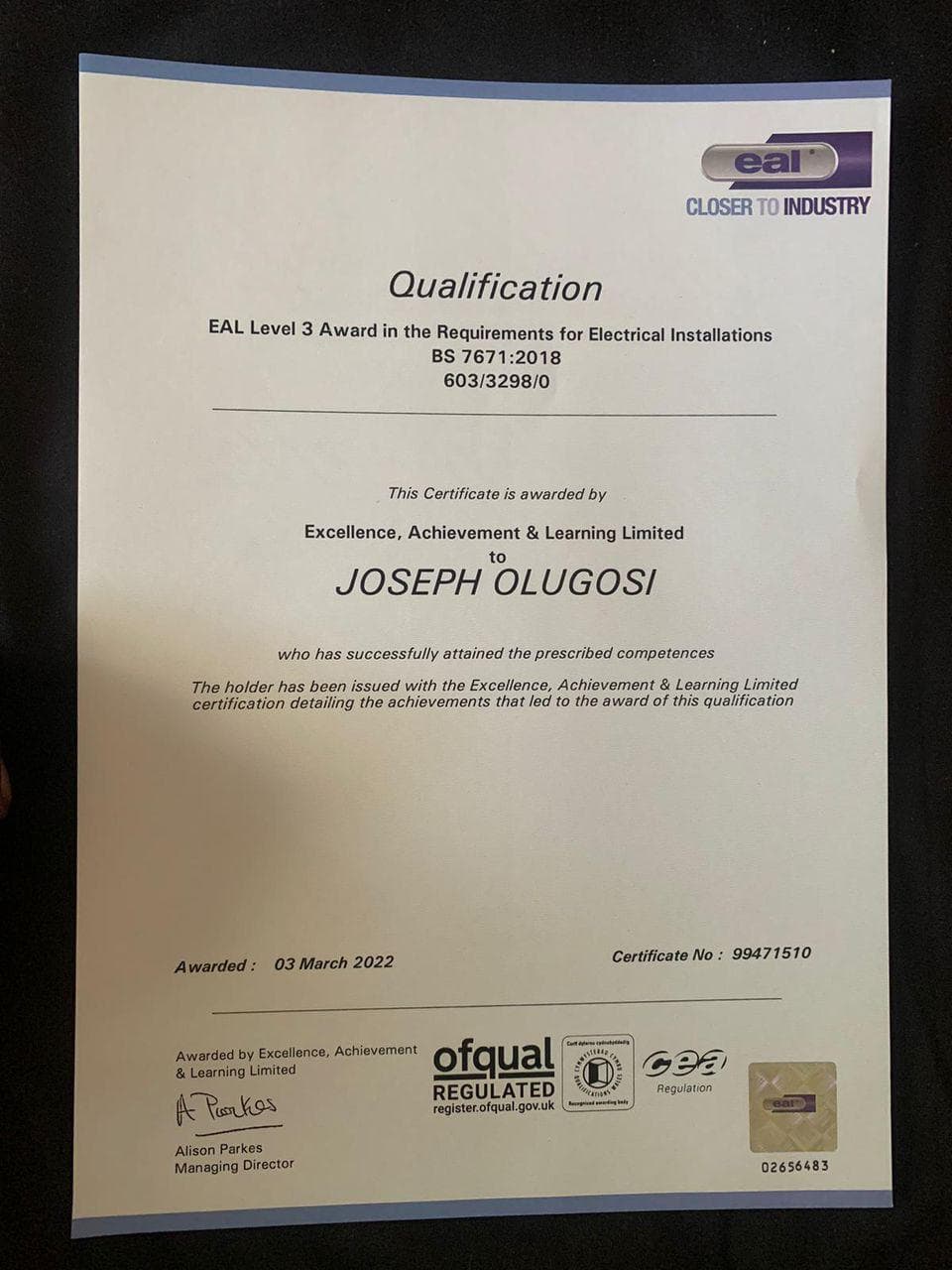 Qualification certificate 10