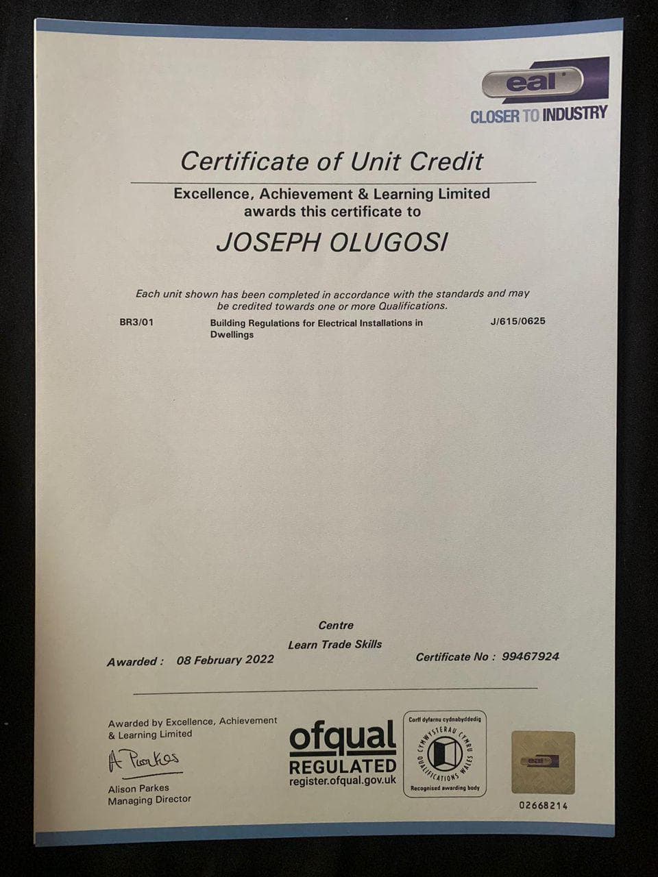 Qualification certificate 11