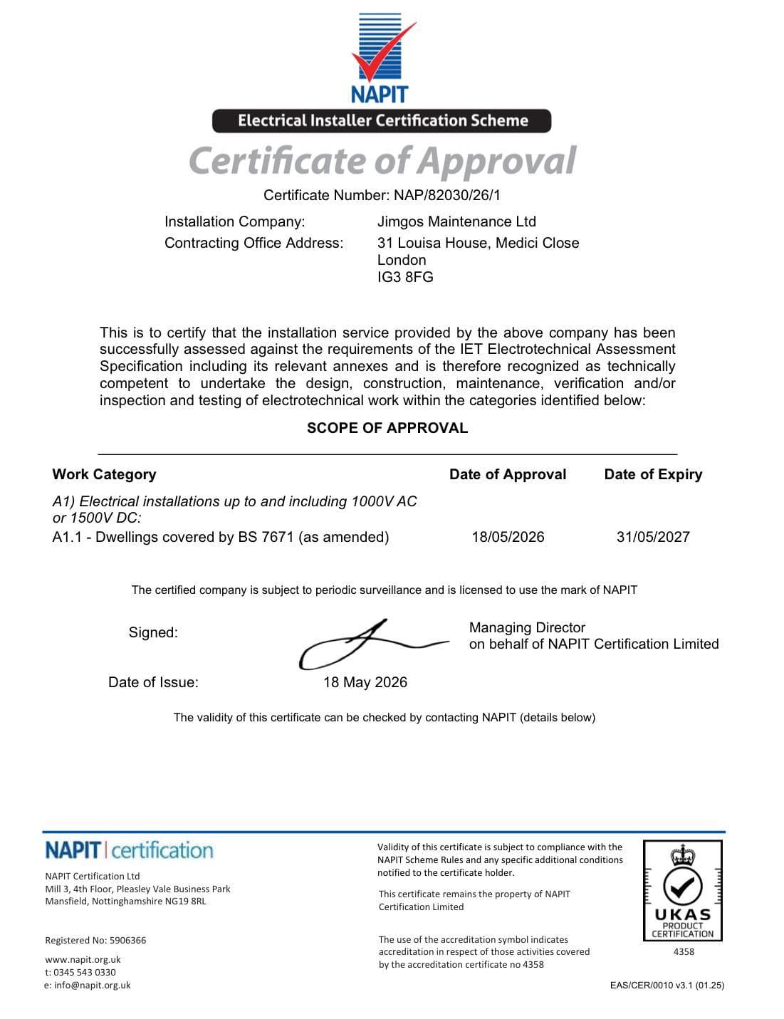 Qualification certificate 18